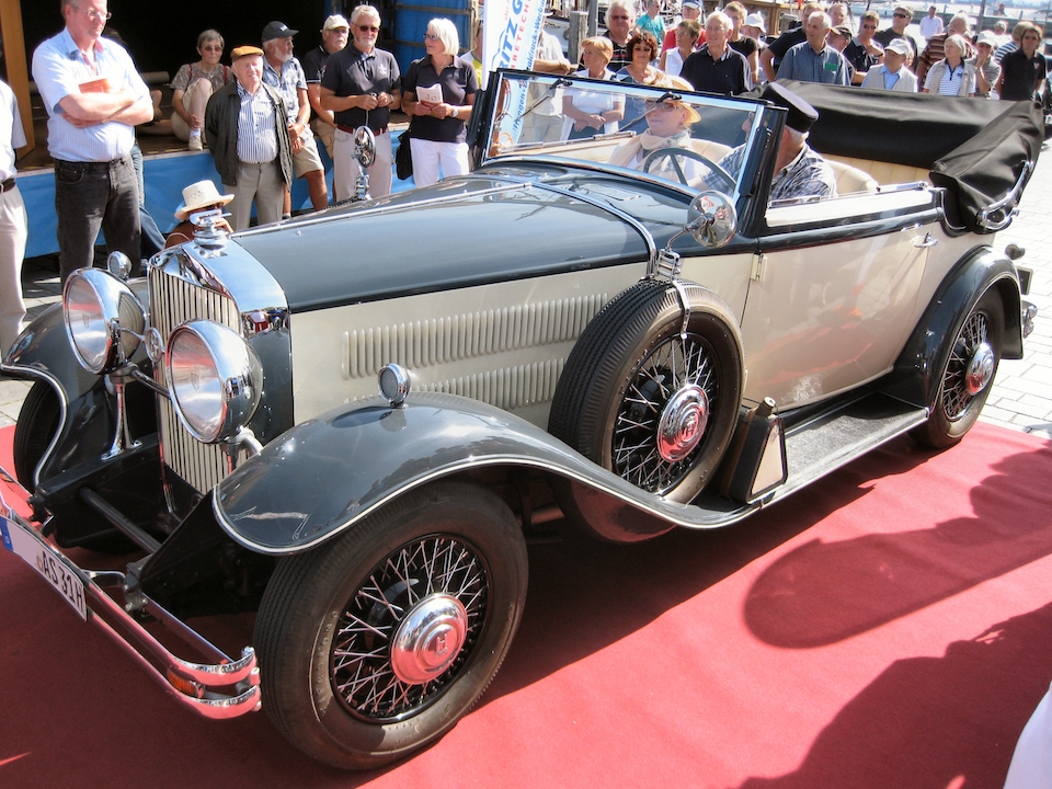 Vintage Horch 420 Cabriolet from 1931 on display at a classic car show